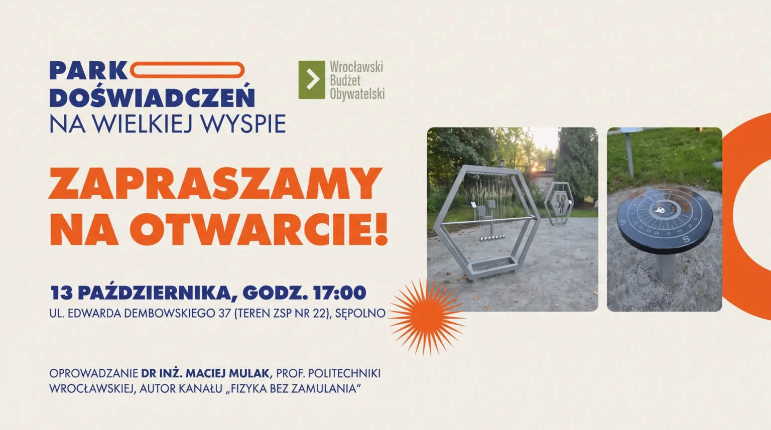 Plakat zapraszający na otwarcie Parku Doświadczeń na Wielkiej Wyspie we Wrocławiu